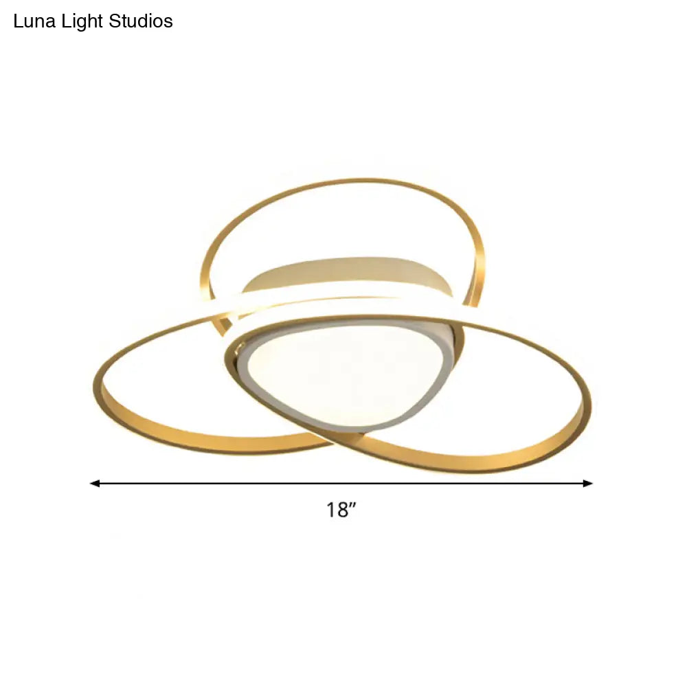 18’/21.5’ Contemporary Led Gold Finish Flush Mount Lamp - Acrylic Ceiling Light With 3 - Loop