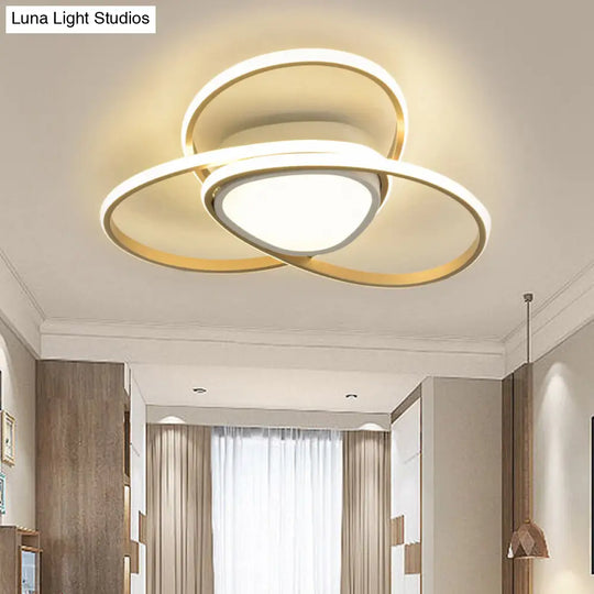 18/21.5 Contemporary Led Gold Finish Flush Mount Lamp - Acrylic Ceiling Light With 3-Loop Design