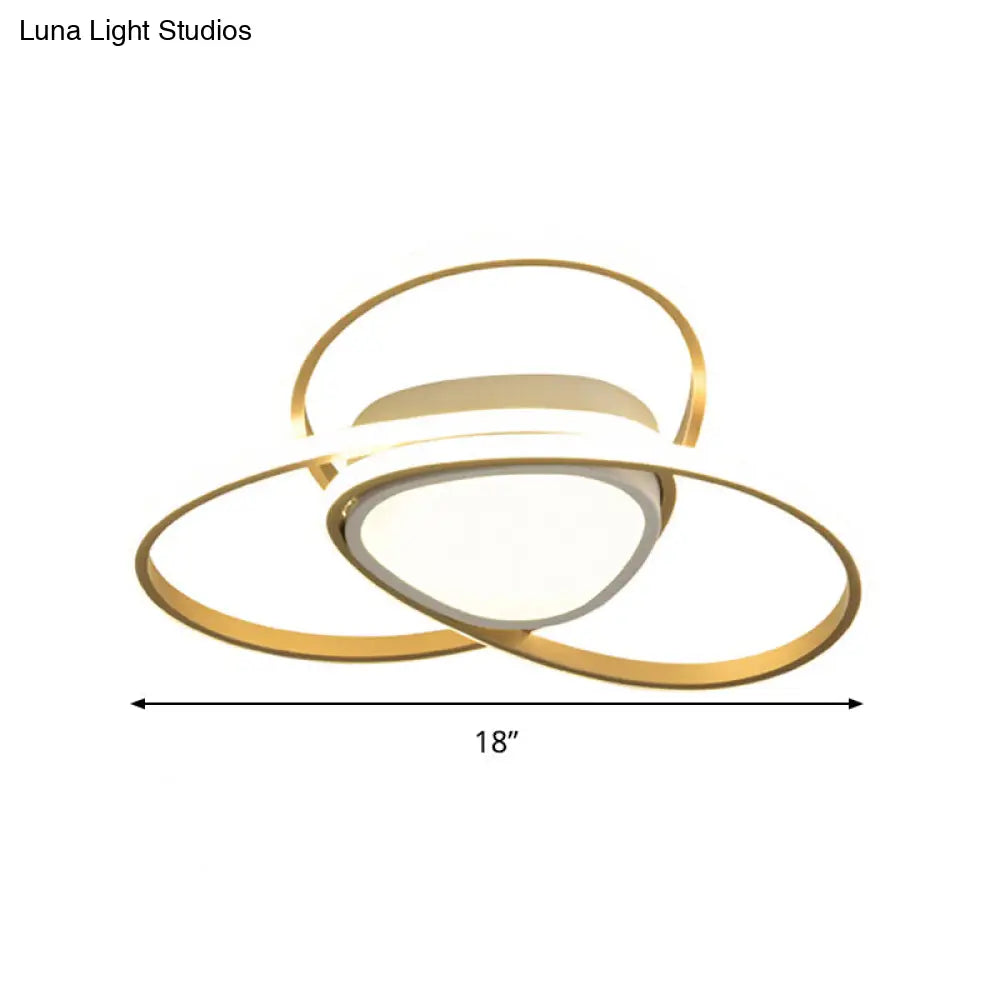 18/21.5 Contemporary Led Gold Finish Flush Mount Lamp - Acrylic Ceiling Light With 3-Loop Design