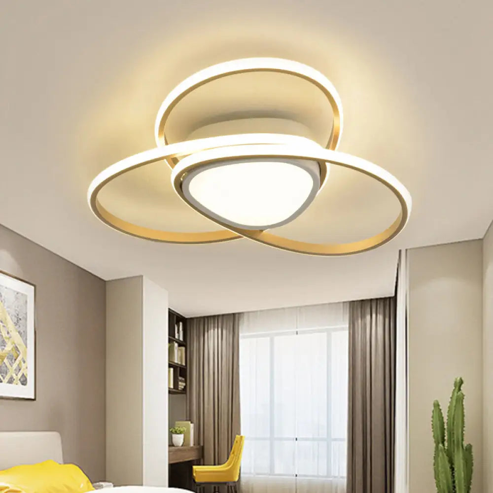 18’/21.5’ Contemporary Led Gold Finish Flush Mount Lamp - Acrylic Ceiling Light With 3 - Loop