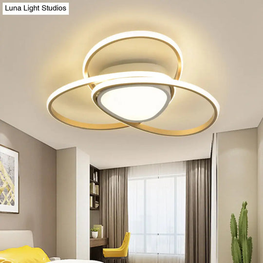 18/21.5 Contemporary Led Gold Finish Flush Mount Lamp - Acrylic Ceiling Light With 3-Loop Design