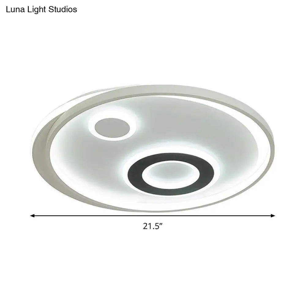 18/21.5 Dia Led Flush Lamp Kit - Modern Metallic White Ceiling Light With Warm/White