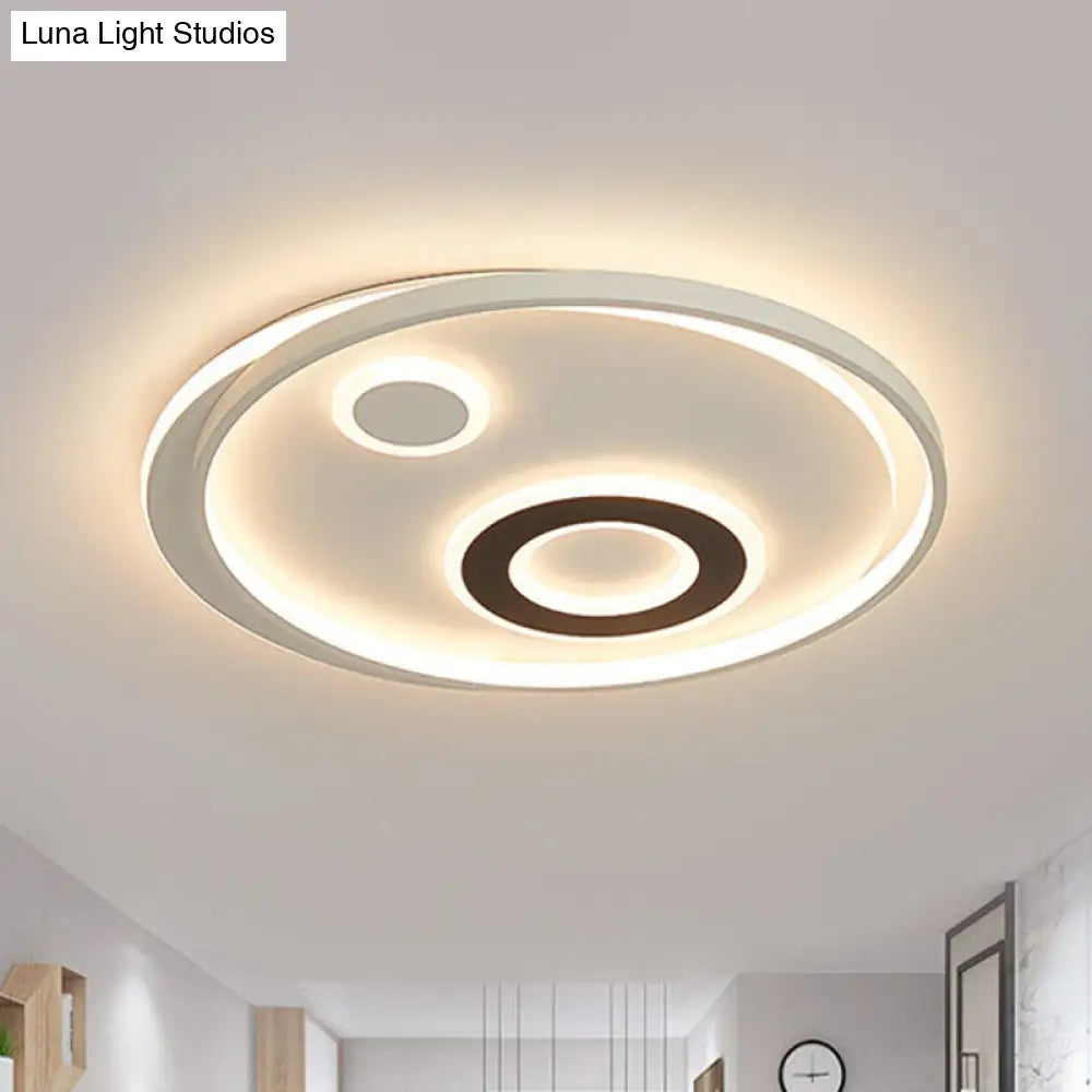 18’/21.5’ Dia Led Flush Lamp Kit - Modern Metallic White Ceiling Light With Warm/White