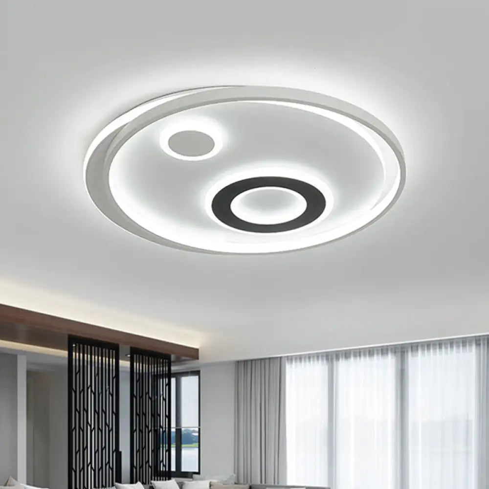 18’/21.5’ Dia Led Flush Lamp Kit - Modern Metallic White Ceiling Light With Warm/White / 18’