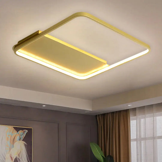 18’/21.5’ Gold Square Led Bedroom Ceiling Lamp - Modern Semi Mount Light With Warm/White / 18’ White