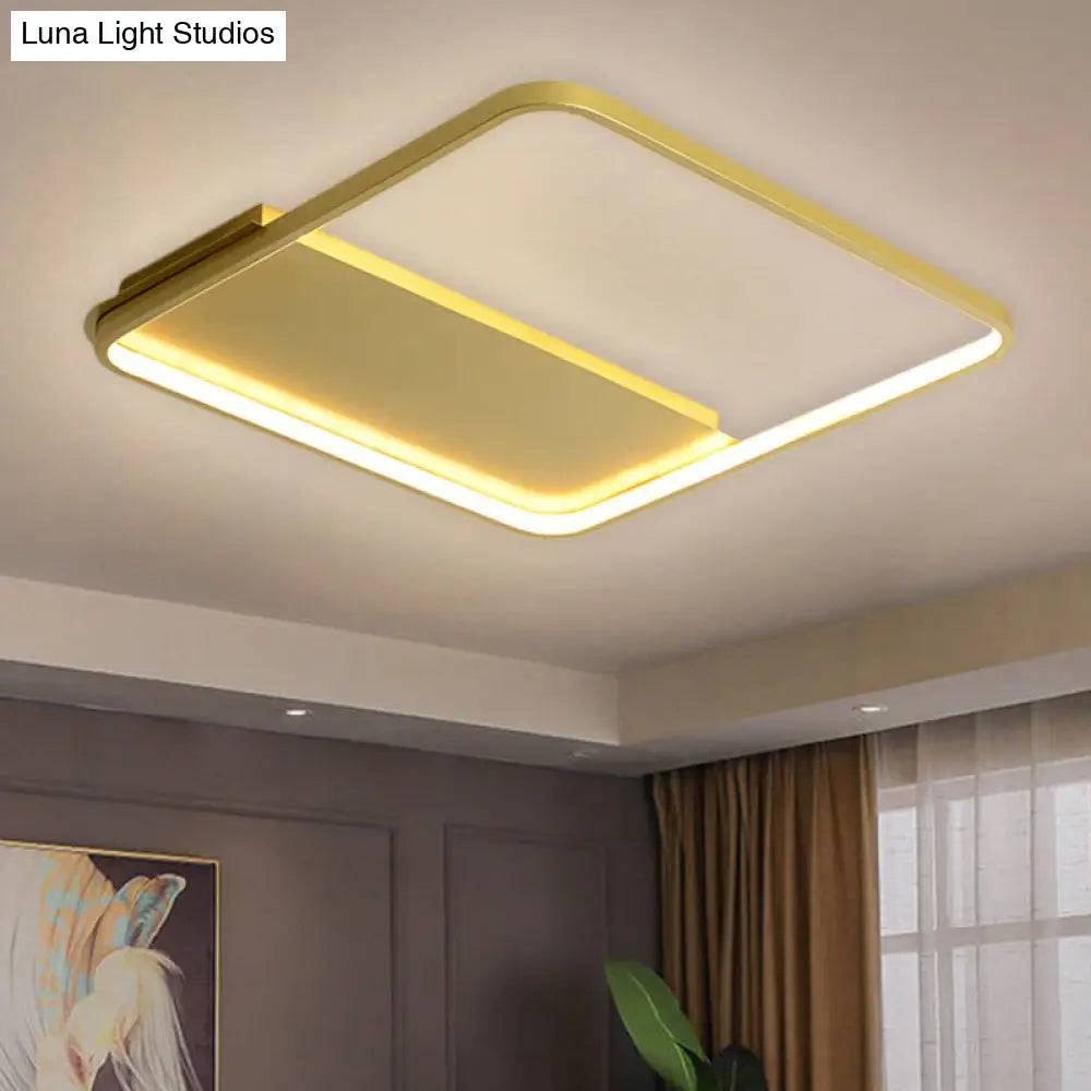 18/21.5 Gold Square Led Bedroom Ceiling Lamp - Modern Semi Mount Light With Warm/White / 18 White