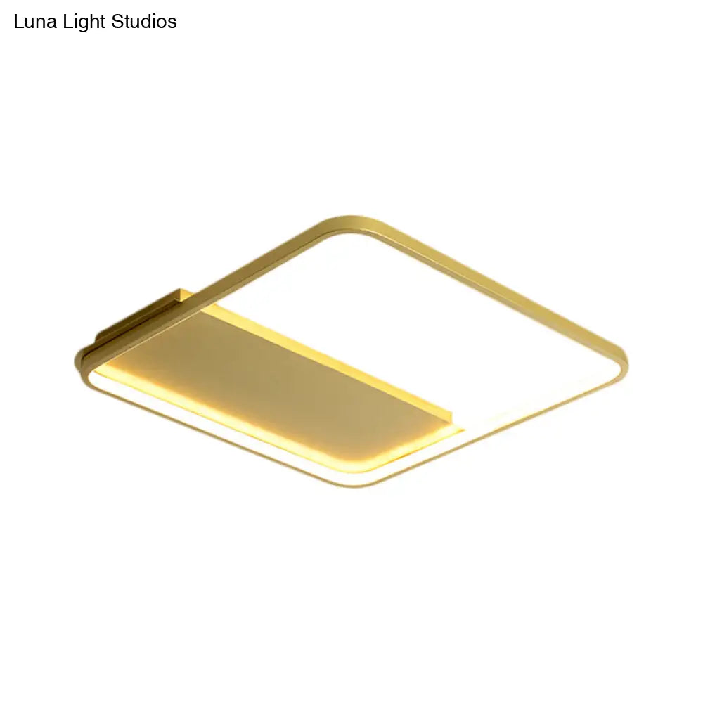 18’/21.5’ Gold Square Led Bedroom Ceiling Lamp - Modern Semi Mount Light With Warm/White