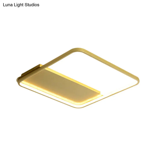 18/21.5 Gold Square Led Bedroom Ceiling Lamp - Modern Semi Mount Light With Warm/White