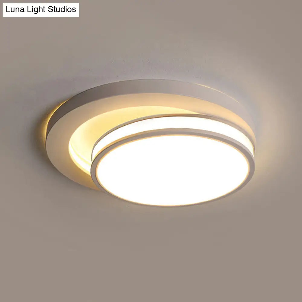 18/21.5 Metal Round Flush Mount Modern Black/White Led Ceiling Lamp In Warm/3 Color Light