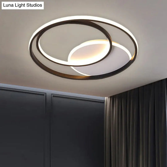 18/21.5 Simple Round Led Ceiling Flushmount Fixture In Black Warm/White Light