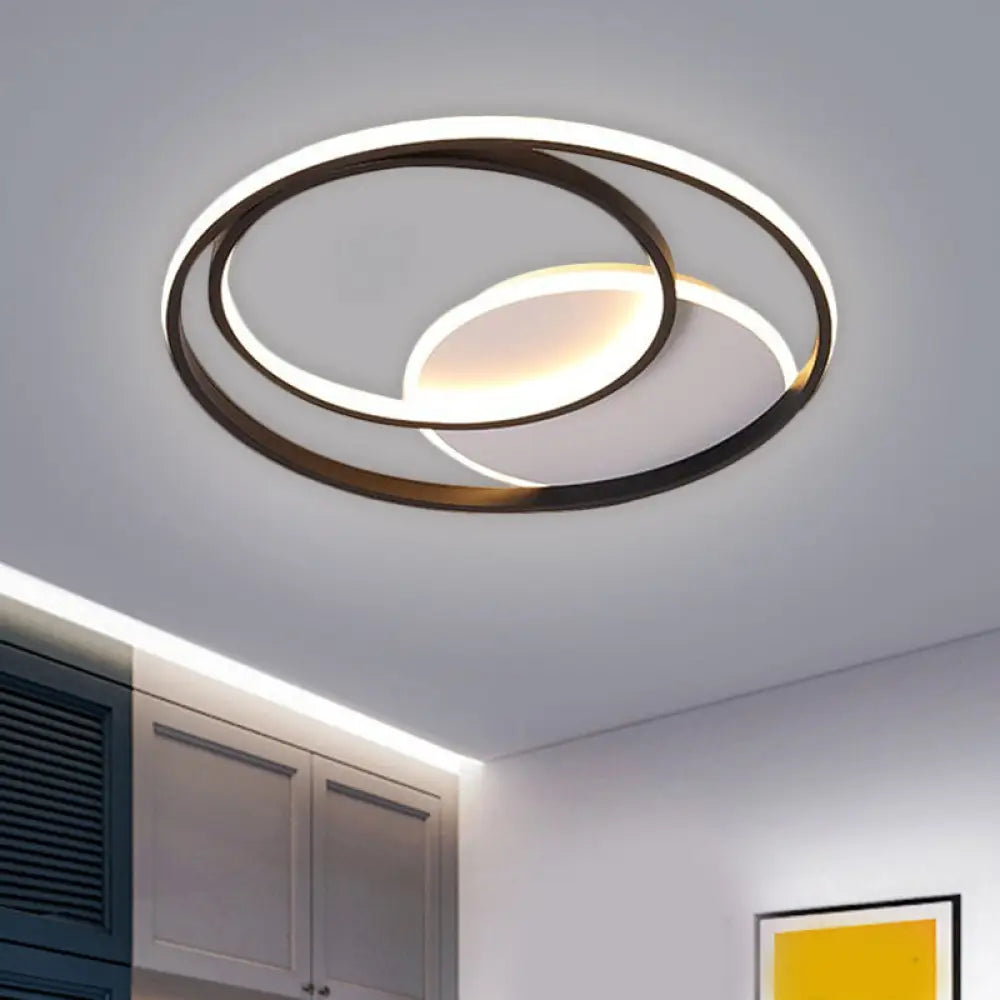 18’/21.5’ Simple Round Led Ceiling Flushmount Fixture In Black Warm/White Light / 18’ Warm