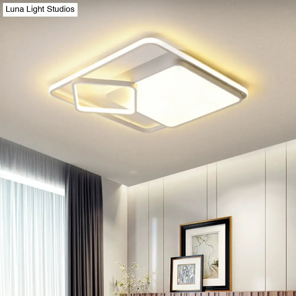 18/21.5 Square Led Flush Mount Light - Contemporary Acrylic Ceiling Lamp Warm/White Remote Control