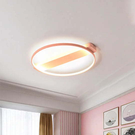 18’/22’ Kids Led Macaron Yellow/Pink/Grey Ceiling Light Fixture With Round Metal Frame Pink / 18’