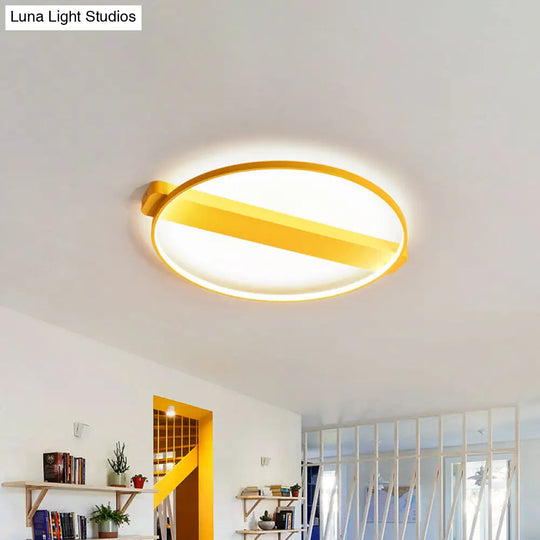 18/22 Kids Led Macaron Yellow/Pink/Grey Ceiling Light Fixture With Round Metal Frame Yellow / 18