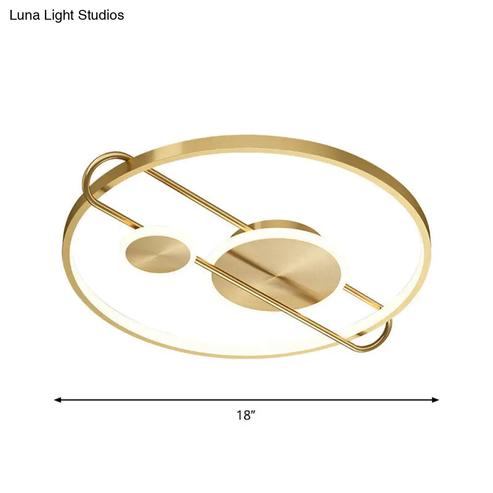 18’/22’ Wide Circular Led Flush Mount Bedroom Light With Minimalist Metal Design - Gold