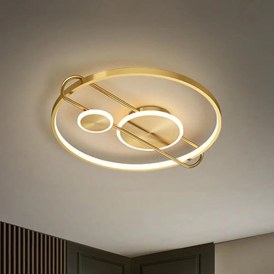 18’/22’ Wide Circular Led Flush Mount Bedroom Light With Minimalist Metal Design - Gold / 18’