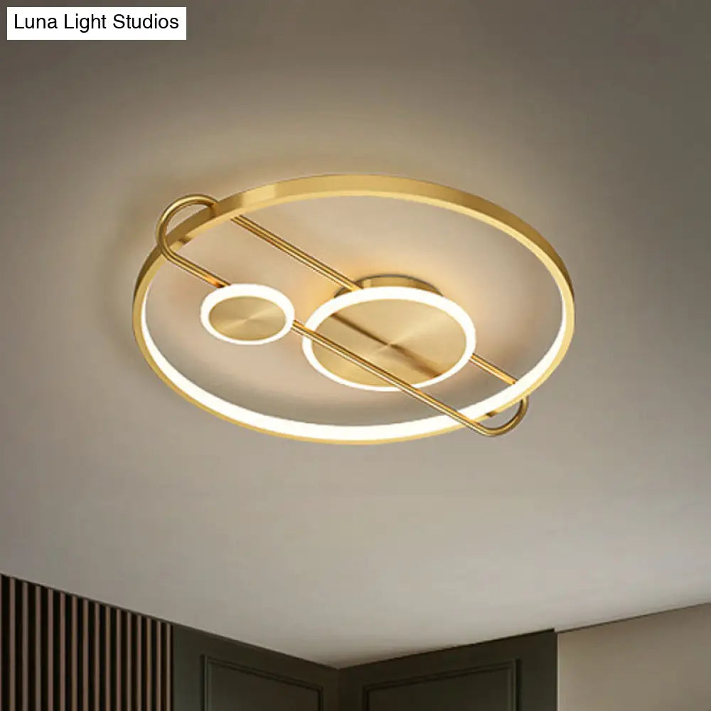 18/22 Wide Circular Led Flush Mount Bedroom Light With Minimalist Metal Design - Gold / 18