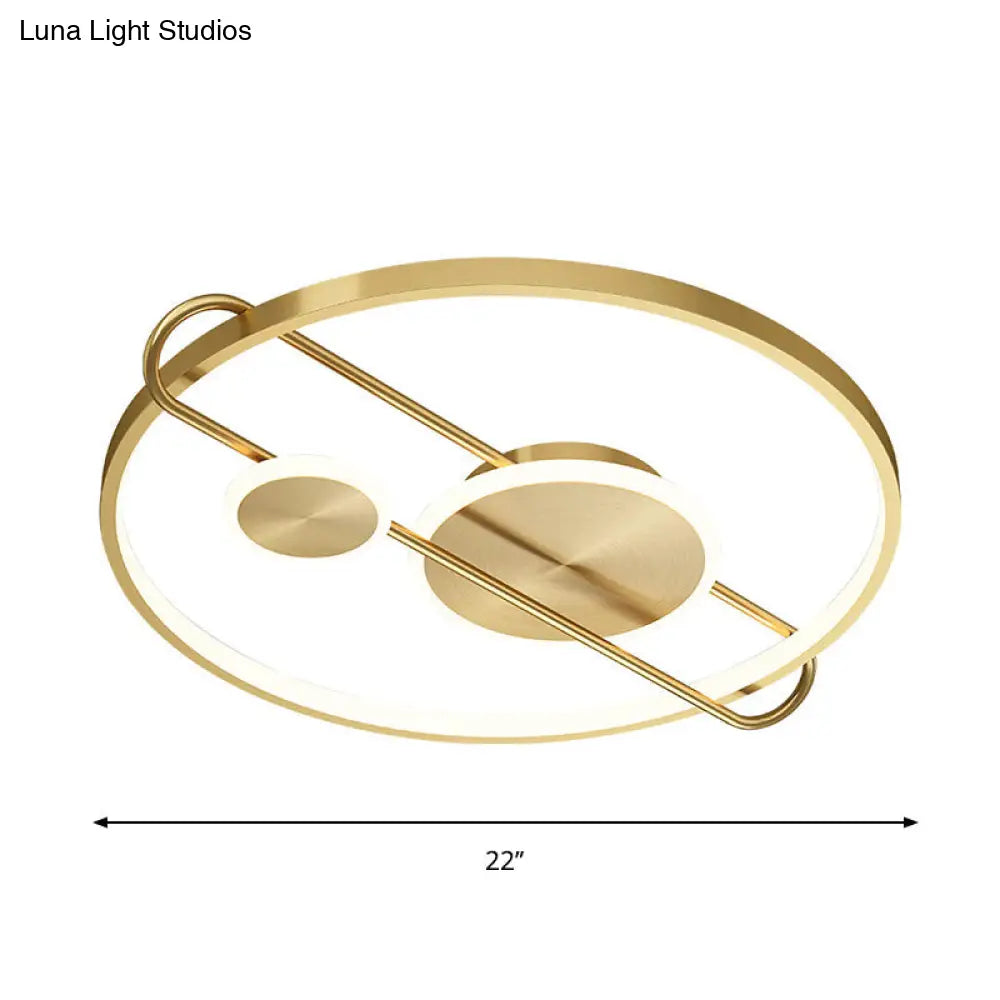 18/22 Wide Circular Led Flush Mount Bedroom Light With Minimalist Metal Design - Gold