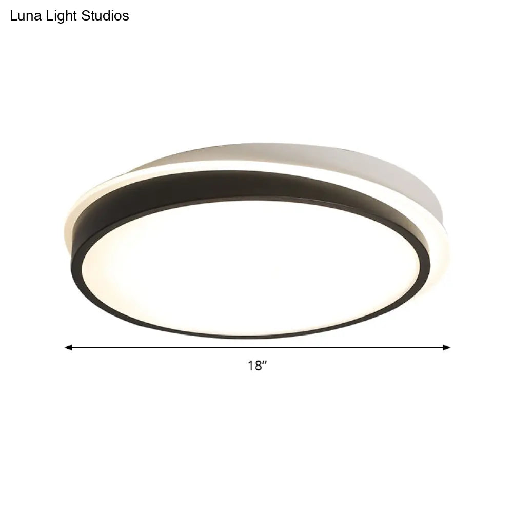 18’/23.5’ Dia Black Led Flush Mount Ceiling Light - Simple Metal Design With Acrylic Diffuser