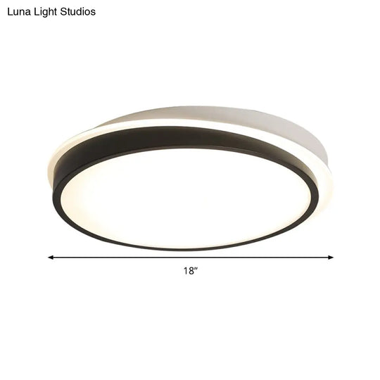 18/23.5 Dia Black Led Flush Mount Ceiling Light - Simple Metal Design With Acrylic Diffuser