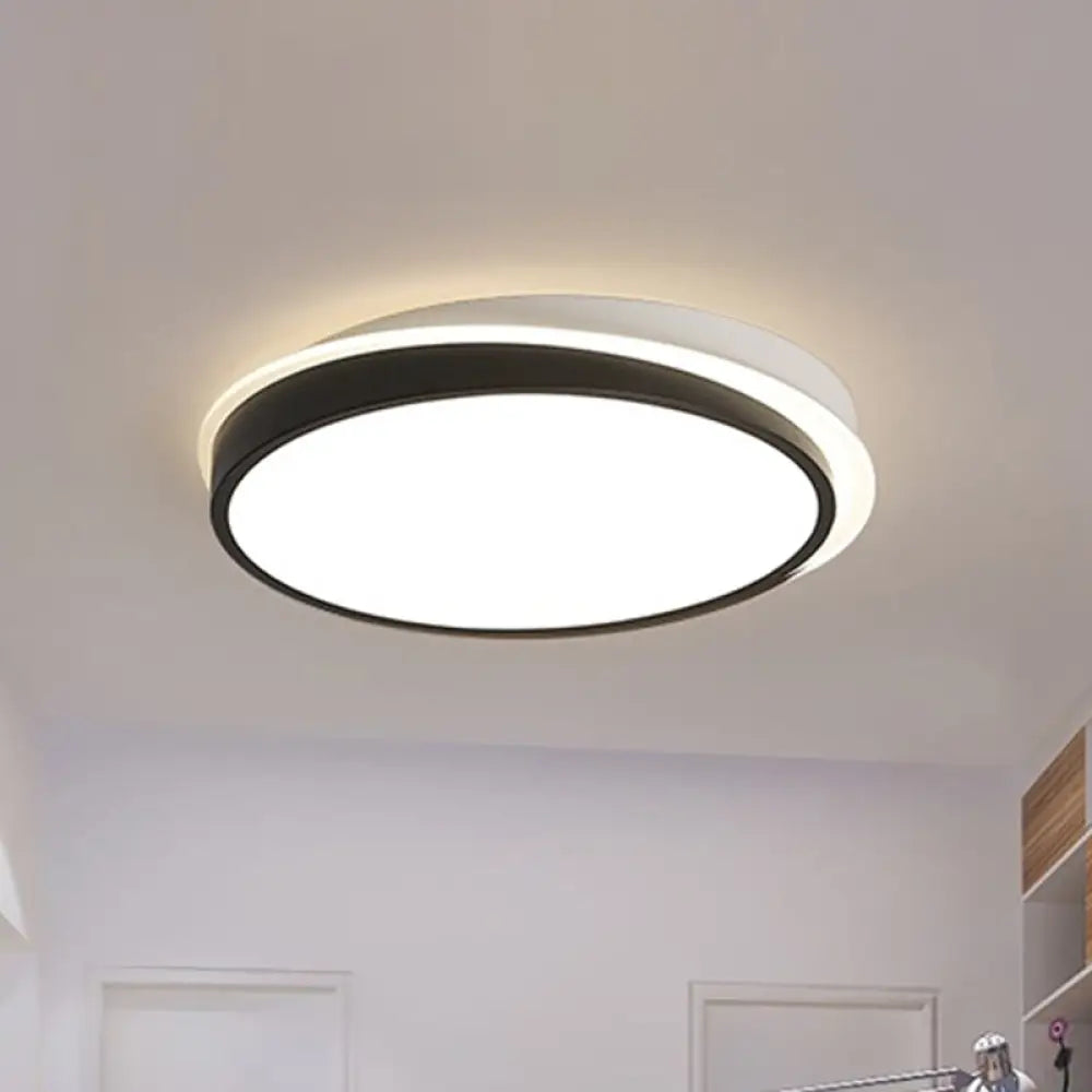 18’/23.5’ Dia Black Led Flush Mount Ceiling Light - Simple Metal Design With Acrylic Diffuser