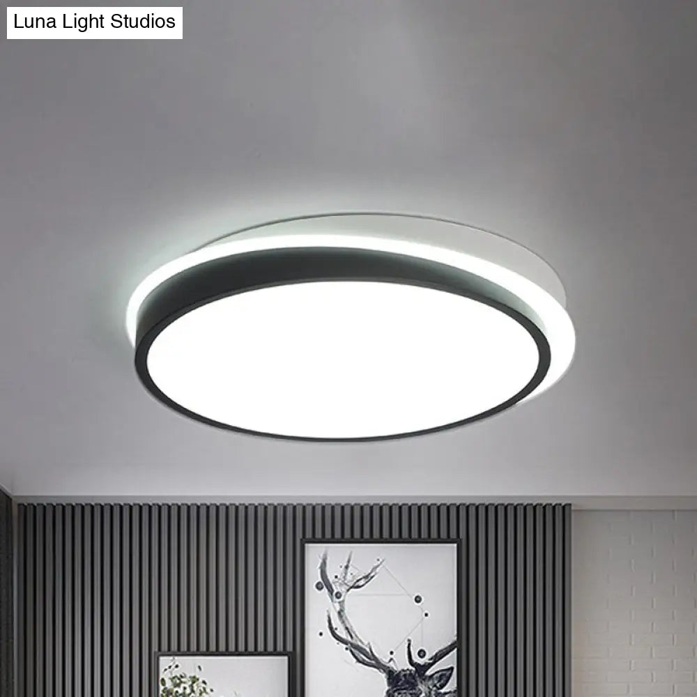 18/23.5 Dia Black Led Flush Mount Ceiling Light - Simple Metal Design With Acrylic Diffuser