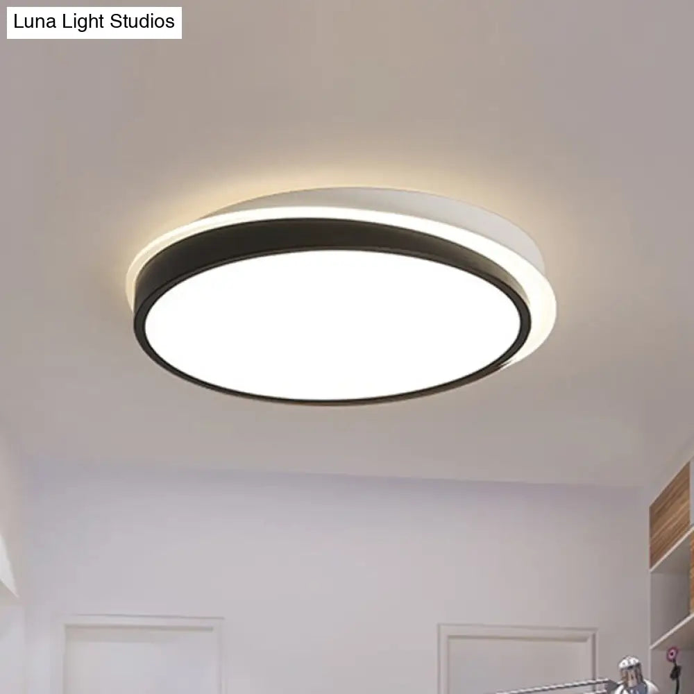 18/23.5 Dia Black Led Flush Mount Ceiling Light - Simple Metal Design With Acrylic Diffuser
