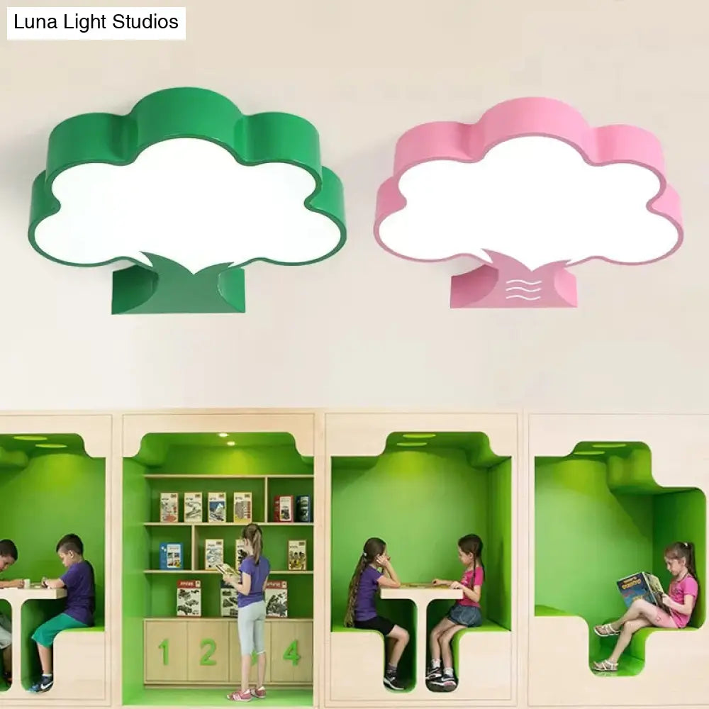 18’/23.5’ Dia Led Tree Flush Mount Light - Pink/Yellow/Green Modern Acrylic Ceiling Lamp