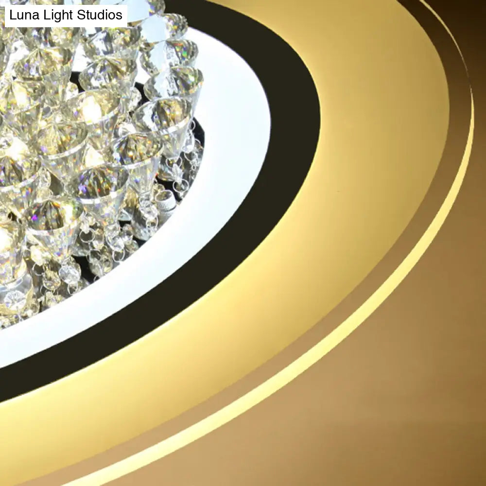 18’/23.5’ Led Round Flush Light Fixture - Elegant White Crystal Mount Lighting For Living Room