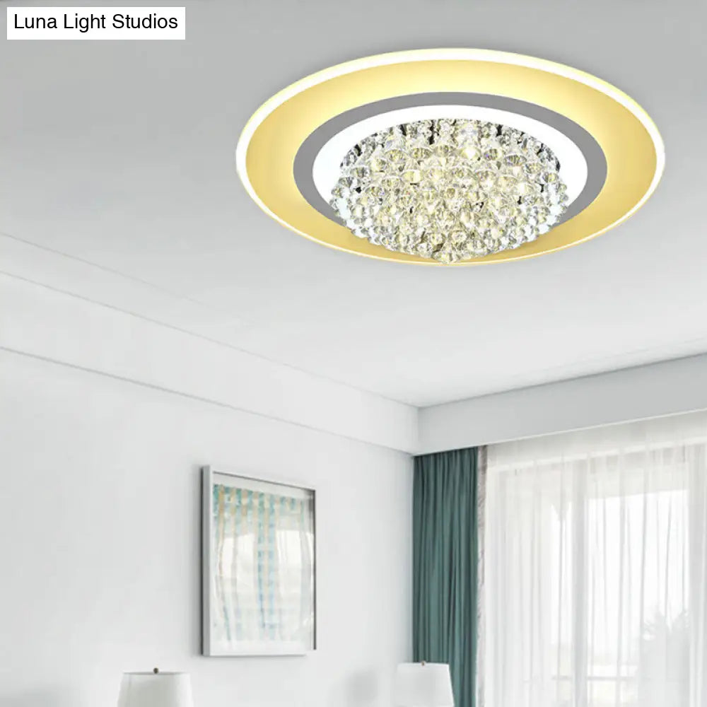 18/23.5 Led Round Flush Light Fixture - Elegant White Crystal Mount Lighting For Living Room In