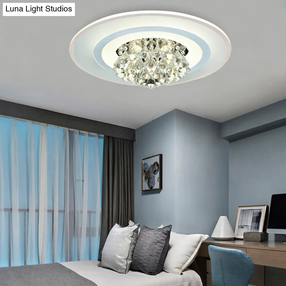 18’/23.5’ Led Round Flush Light Fixture - Elegant White Crystal Mount Lighting For Living Room