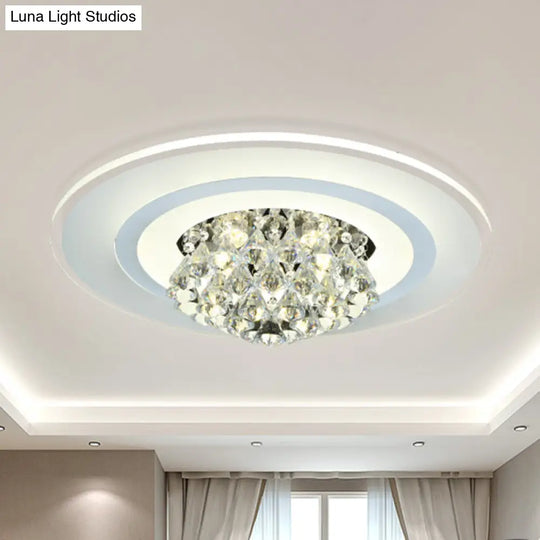 18’/23.5’ Led Round Flush Light Fixture - Elegant White Crystal Mount Lighting For Living Room