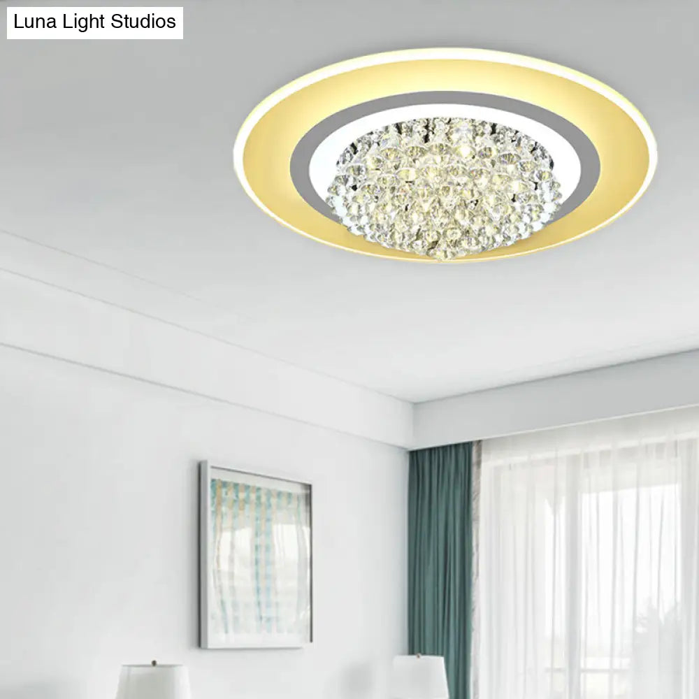 18’/23.5’ Led Round Flush Light Fixture - Elegant White Crystal Mount Lighting For Living Room