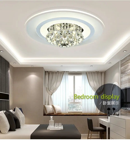 18’/23.5’ Led Round Flush Light Fixture - Elegant White Crystal Mount Lighting For Living Room