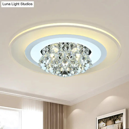 18/23.5 Led Round Flush Light Fixture - Elegant White Crystal Mount Lighting For Living Room In