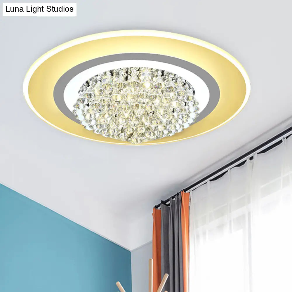 18’/23.5’ Led Round Flush Light Fixture - Elegant White Crystal Mount Lighting For Living Room