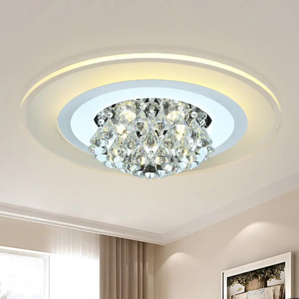 18’/23.5’ Led Round Flush Light Fixture - Elegant White Crystal Mount Lighting For Living Room