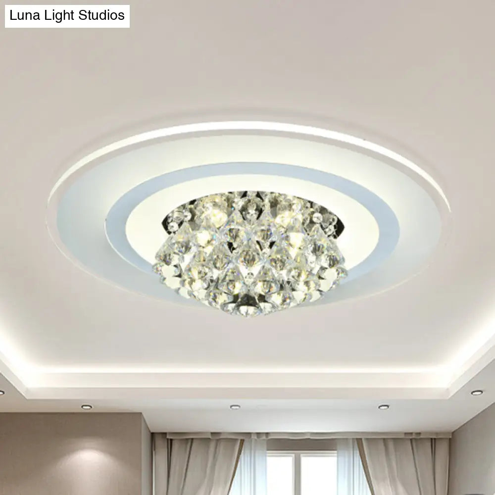 18/23.5 Led Round Flush Light Fixture - Elegant White Crystal Mount Lighting For Living Room In