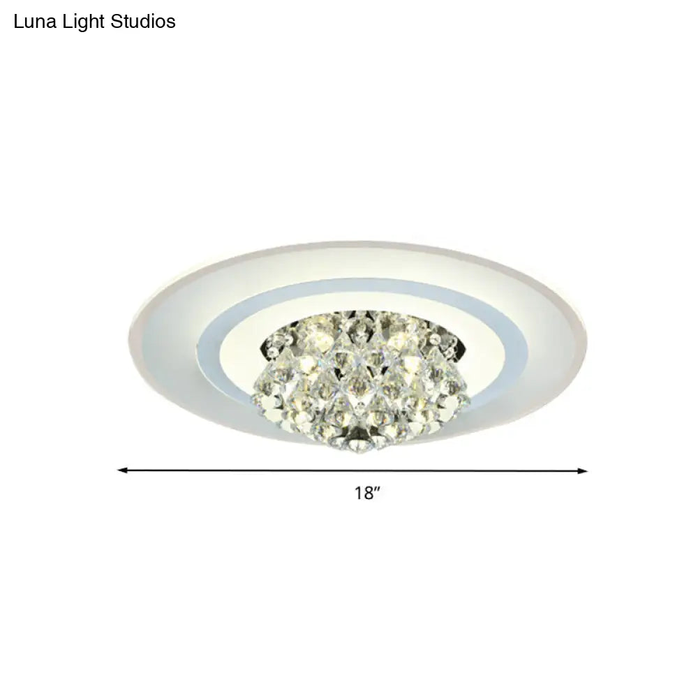 18/23.5 Led Round Flush Light Fixture - Elegant White Crystal Mount Lighting For Living Room In