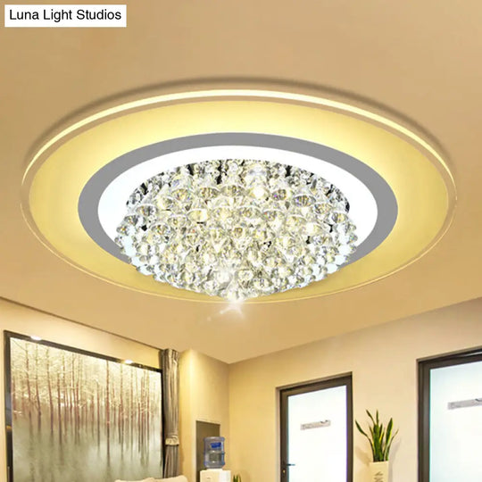 18/23.5 Led Round Flush Light Fixture - Elegant White Crystal Mount Lighting For Living Room In