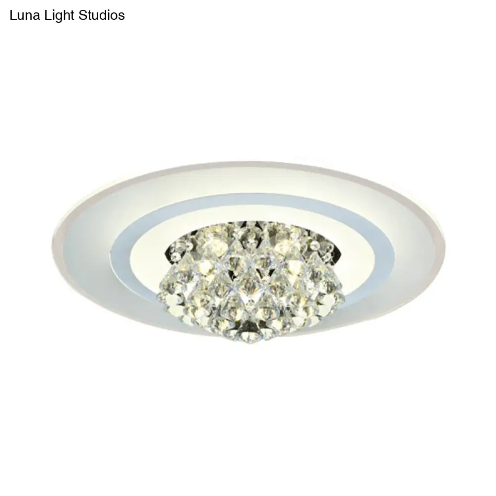 18/23.5 Led Round Flush Light Fixture - Elegant White Crystal Mount Lighting For Living Room In