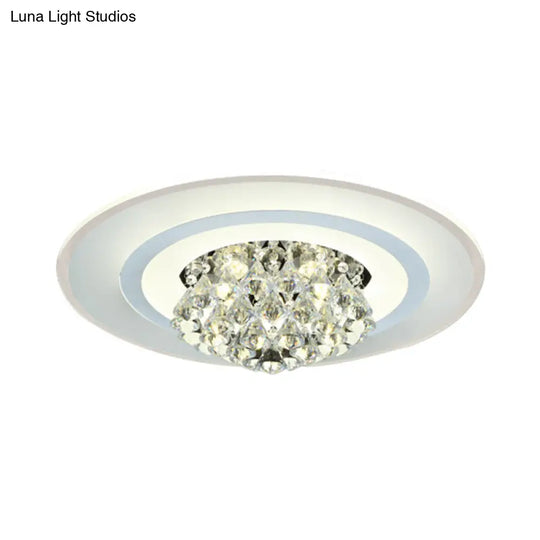 18/23.5 Led Round Flush Light Fixture - Elegant White Crystal Mount Lighting For Living Room In