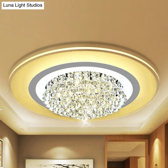 18’/23.5’ Led Round Flush Light Fixture - Elegant White Crystal Mount Lighting For Living Room