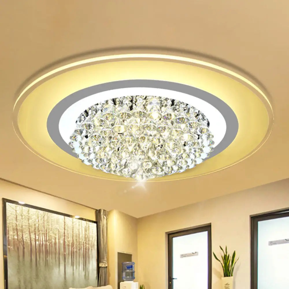 18’/23.5’ Led Round Flush Light Fixture - Elegant White Crystal Mount Lighting For Living Room