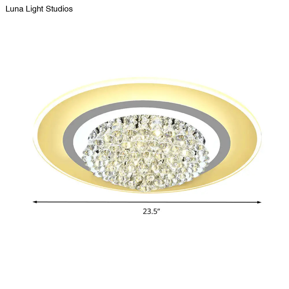 18’/23.5’ Led Round Flush Light Fixture - Elegant White Crystal Mount Lighting For Living Room