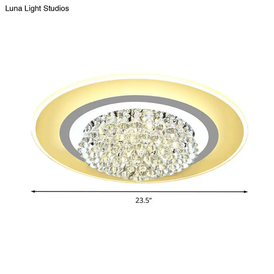 18’/23.5’ Led Round Flush Light Fixture - Elegant White Crystal Mount Lighting For Living Room