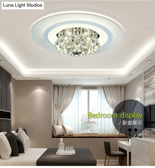 18/23.5 Led Round Flush Light Fixture - Elegant White Crystal Mount Lighting For Living Room In