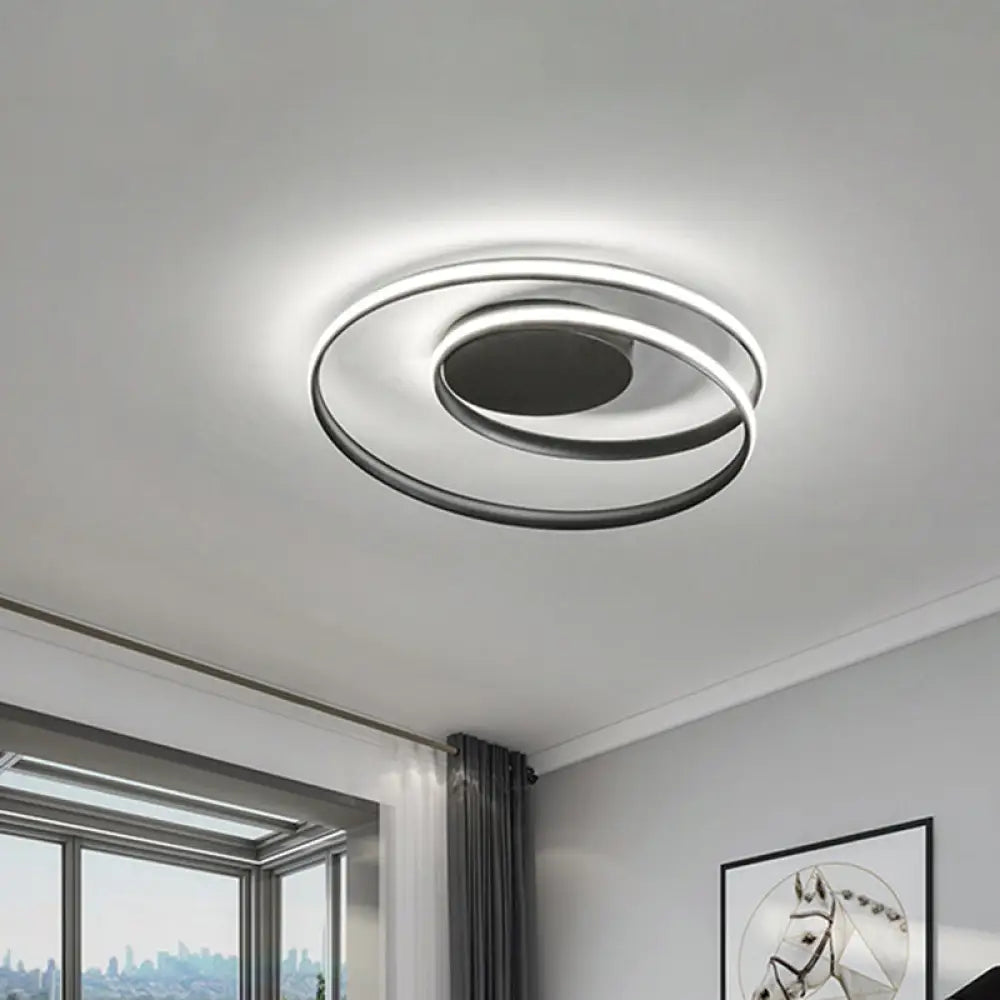 18’/23.5’ W Modernist Metal Ceiling Flush Led Mount Lamp Black With Warm/White Light / 18’ White