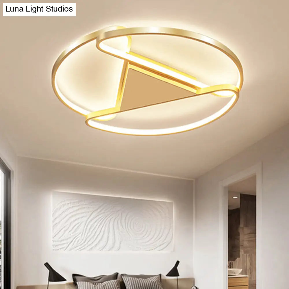 18/23.5 Wide Led Gold Flush Mount Ceiling Light - Modern Semi-Circle Acrylic Design Triangle Canopy