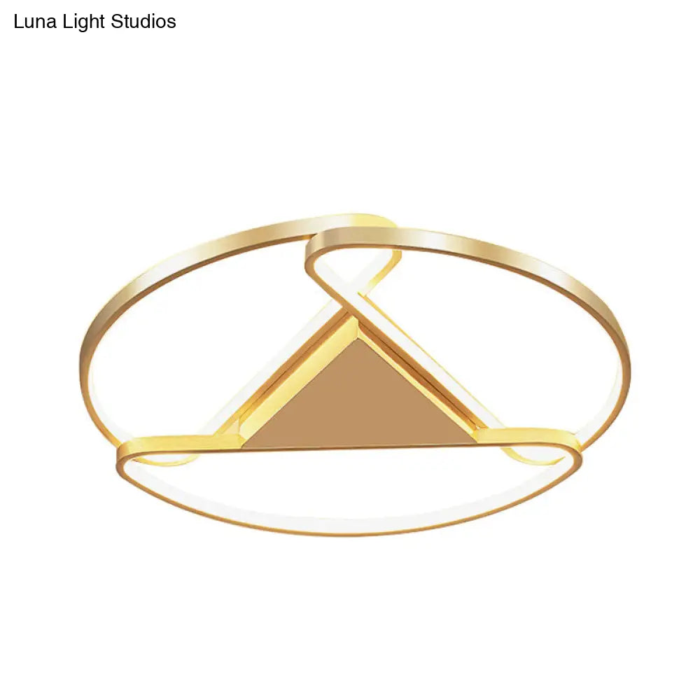 18/23.5 Wide Led Gold Flush Mount Ceiling Light - Modern Semi-Circle Acrylic Design Triangle Canopy